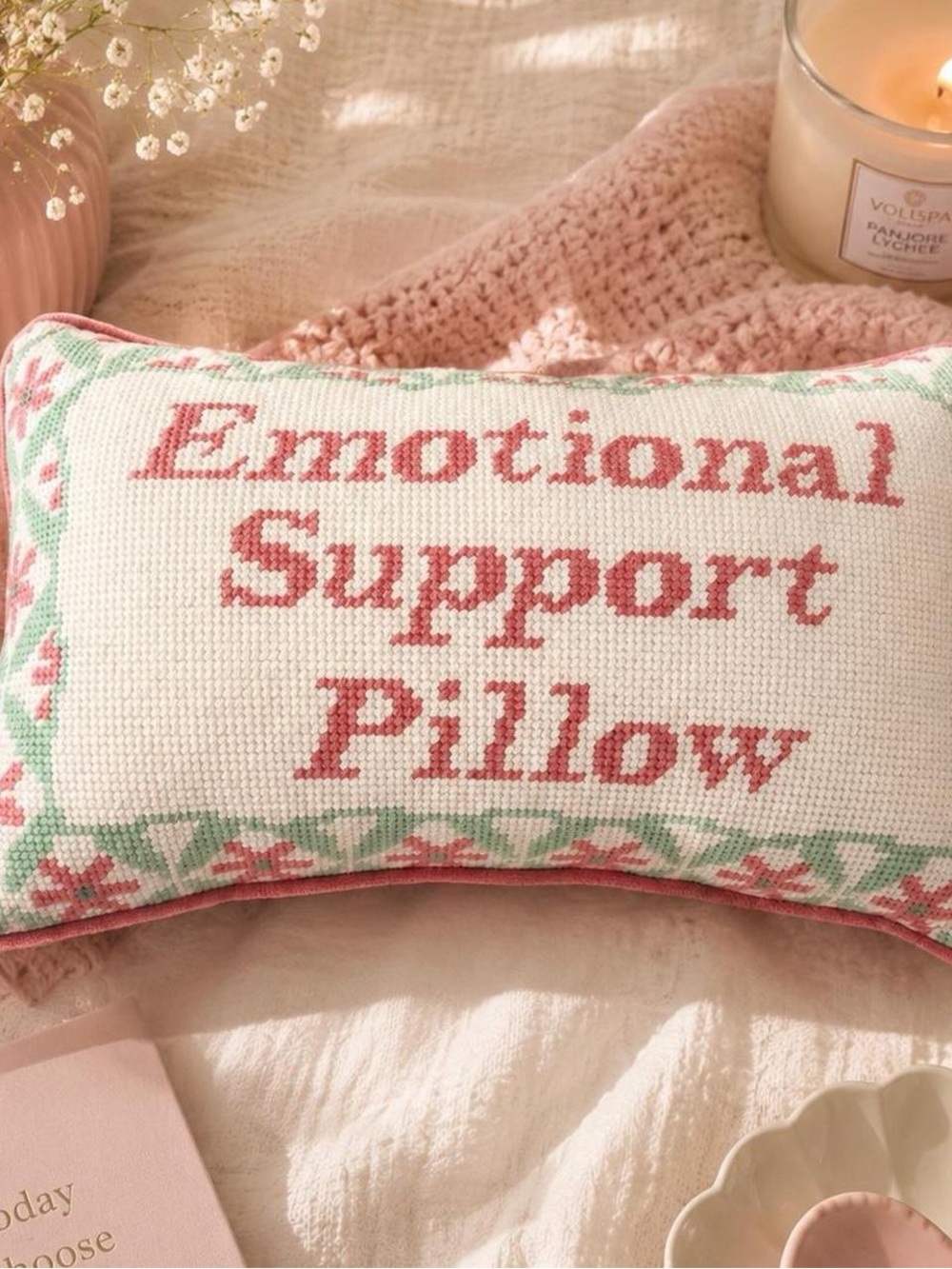 "Emotional Support Pillow" Needlepoint Decorative Accent Pillow